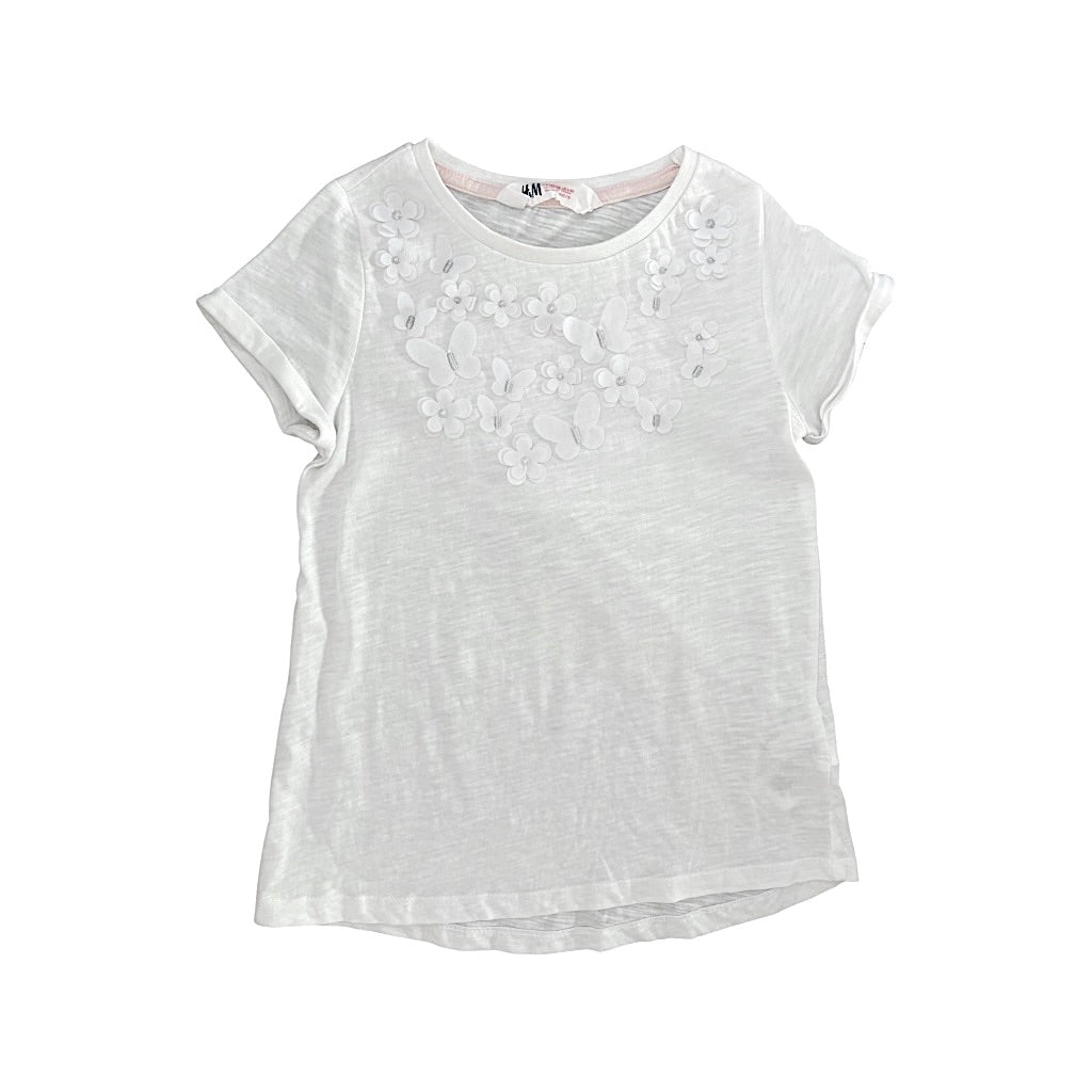 "H&M" balts meite;nu krekls 128 Butterflies