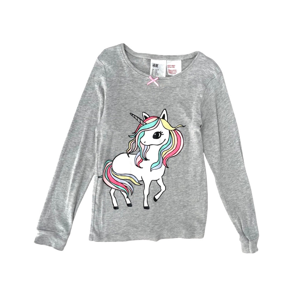 Pelēks meiteņu tops 128 "H&M" unicorn