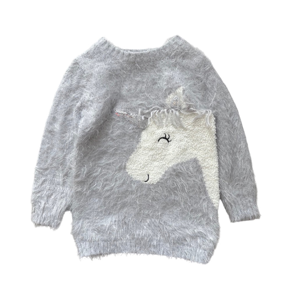 Pūkains, silts džemperis meitenei 98 unicorn
