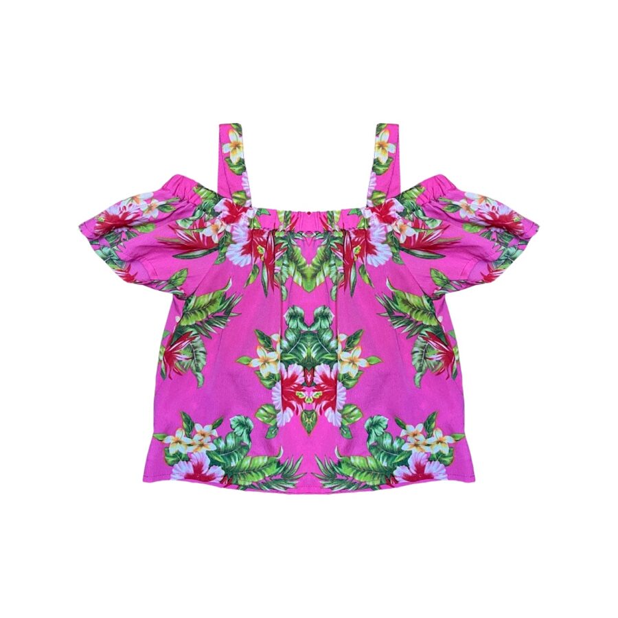 Rozā blūze pink flower off shoulder 116