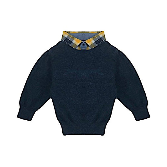 "Next" tumši zils džemperis ar krāsainu apkaklīti