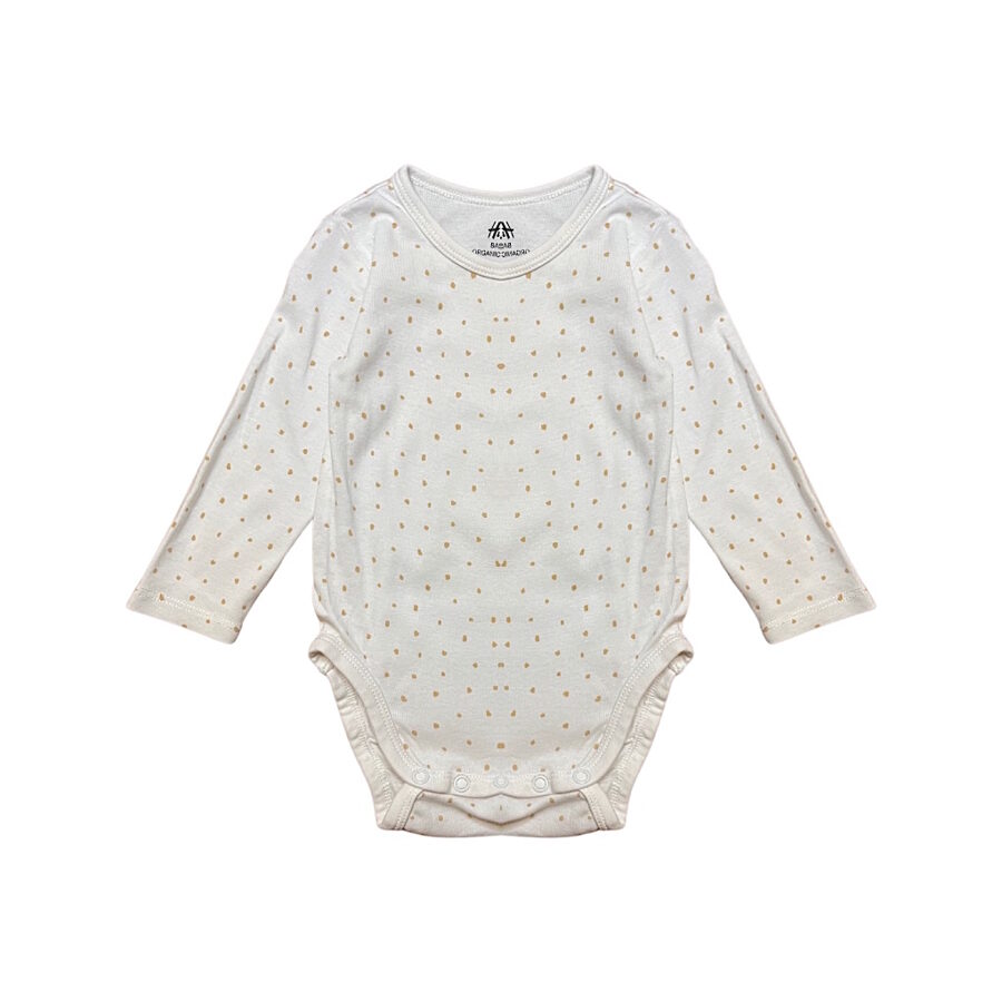 "H&M" bodijs ar garām piedurknēm mustard dots 74cm