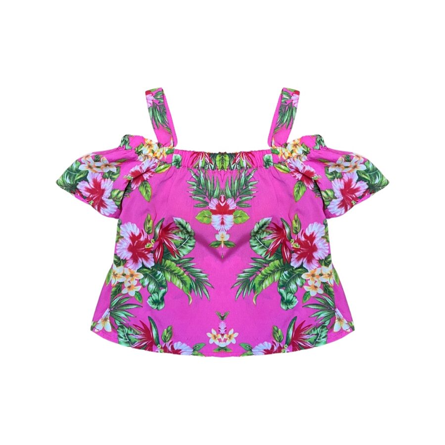 Rozā blūze pink flower off shoulder 116