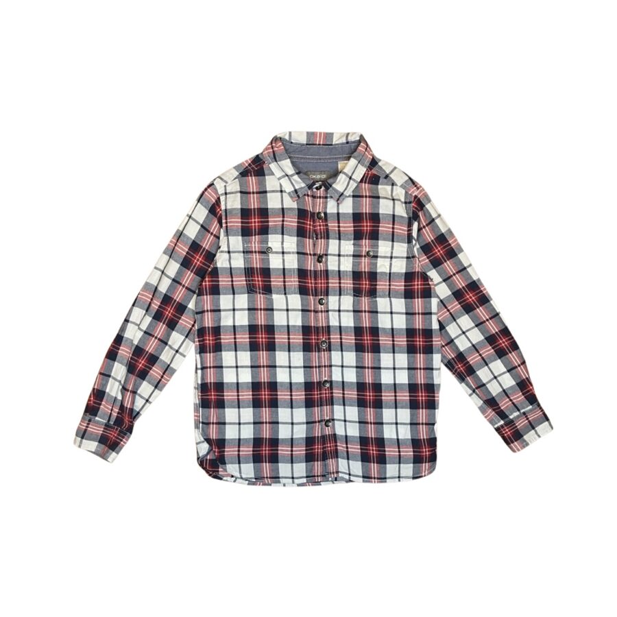 "Okaidi" sarkani rūtains kokvilnas krekls 128