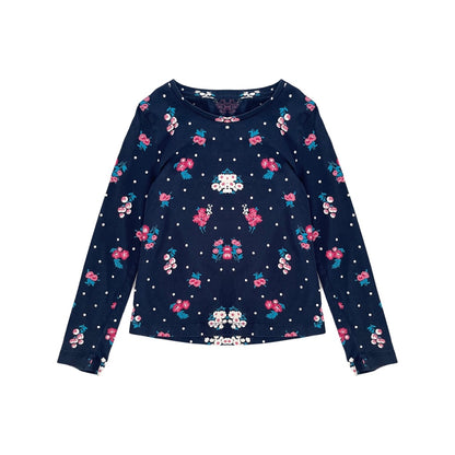 Puķains meiteņu tops 128 Flowers navy
