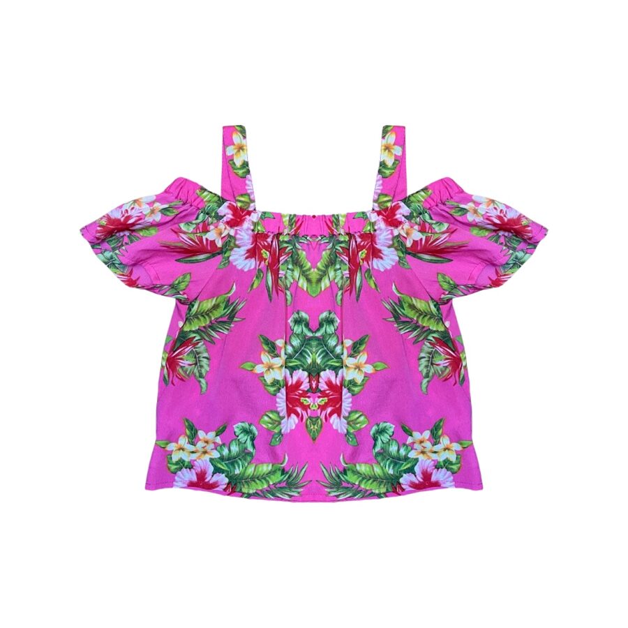 Rozā blūze pink flower off shoulder 116