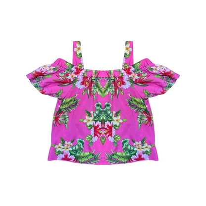 Rozā blūze pink flower off shoulder 116