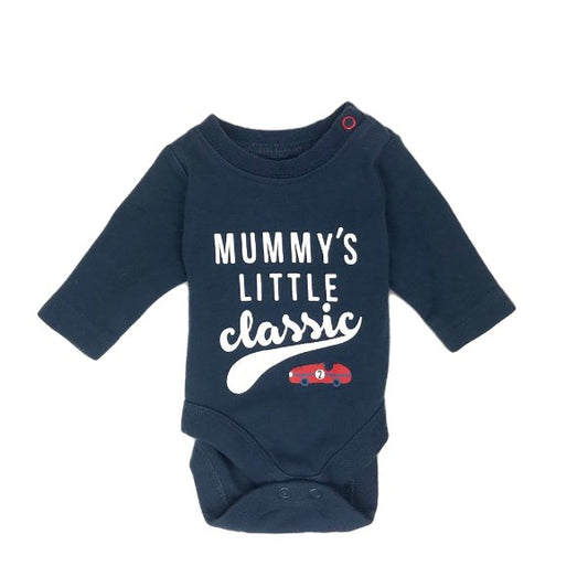 "Mothercare" tumši zils bodijs ar uzrakstu