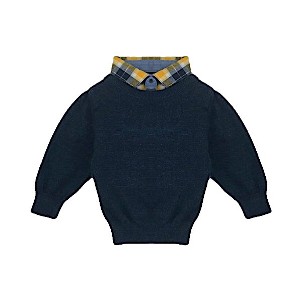 "Next" tumši zils džemperis ar krāsainu apkaklīti