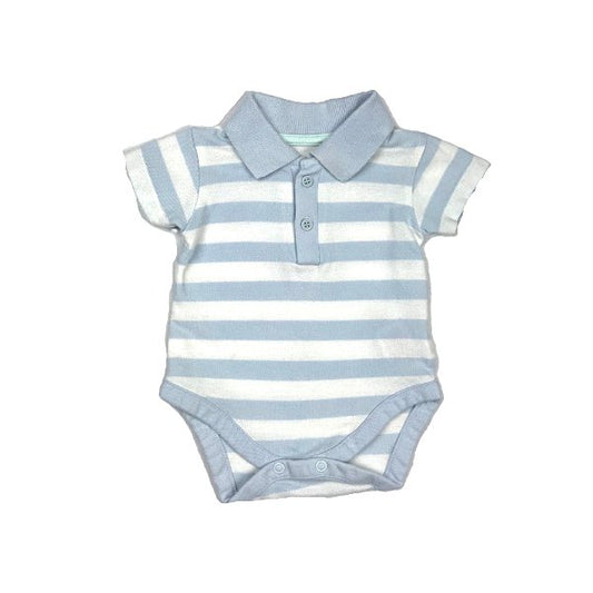 "Mothercare" gaiši zils un balts bodijs ar īsām piedurknēm