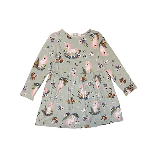 "H&M" kokvilnas kleita green unicorn 116