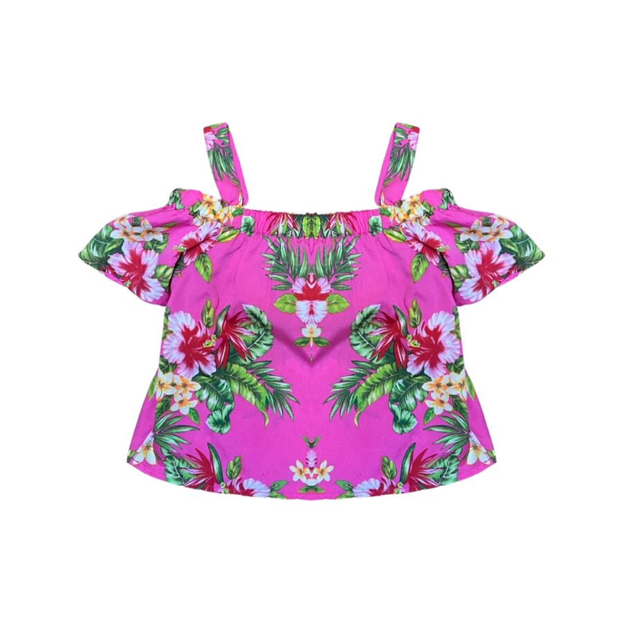 Rozā blūze pink flower off shoulder 116