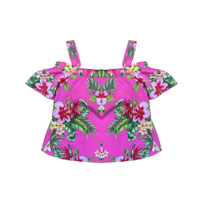 Rozā blūze pink flower off shoulder 116