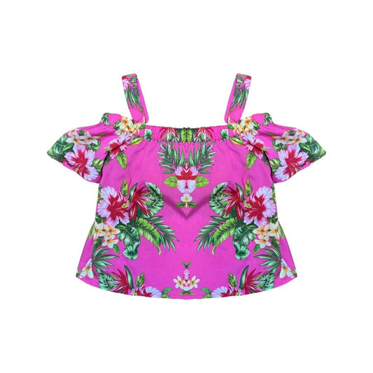 Rozā blūze pink flower off shoulder 116